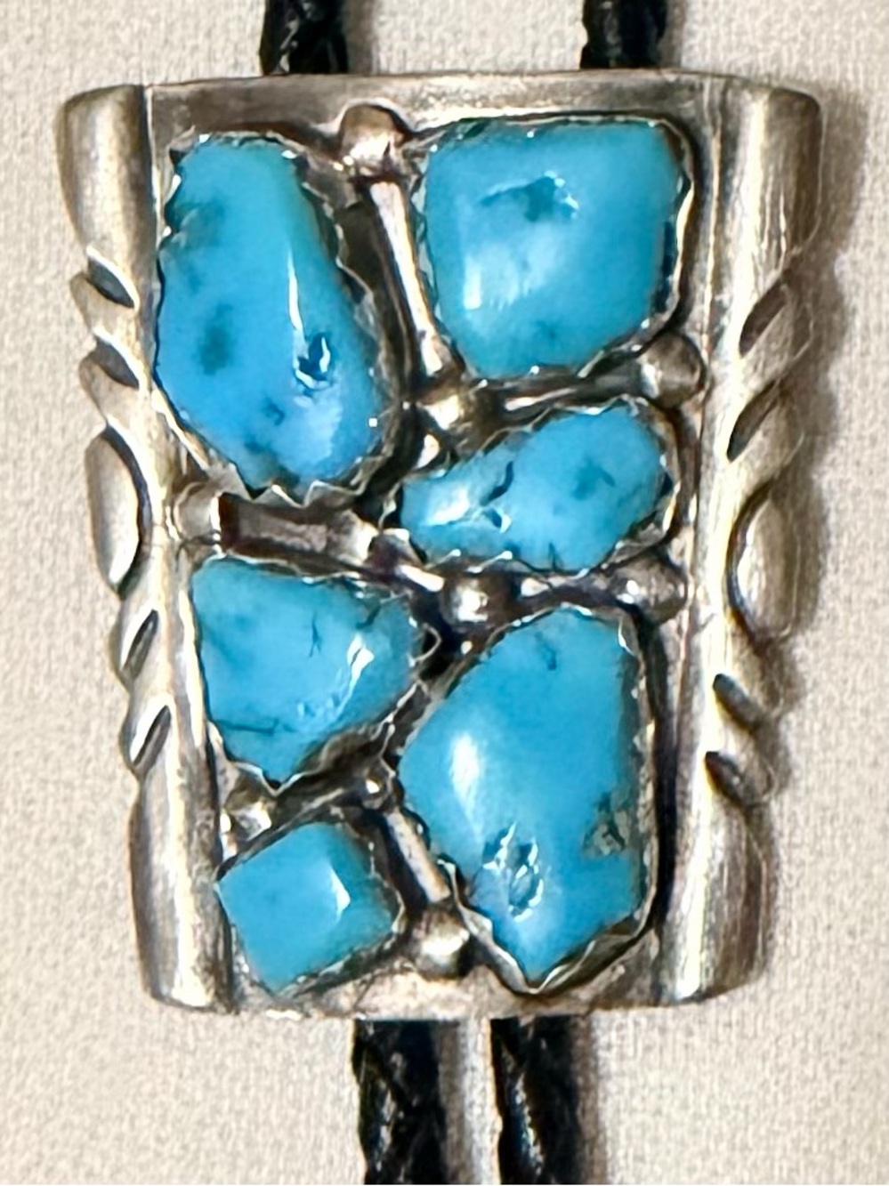 Wayne Cheama Turquoise Zuni Sterling Silver Bolo Tie Slide - 1”x1 1/4”x1 5/8”
